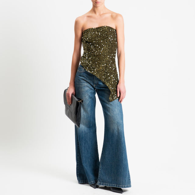 Tensione in-Top a fascia paillettes asimmetrica - militare