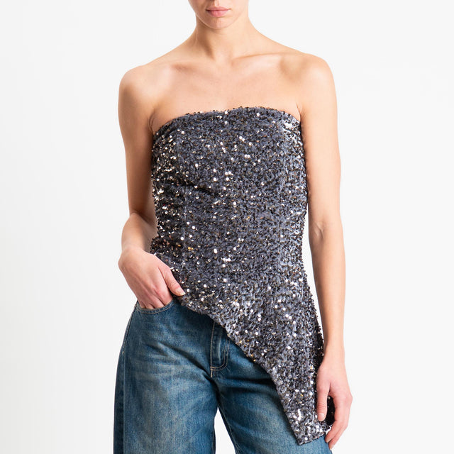 Tensione in-Top a fascia paillettes asimmetrica - grigio