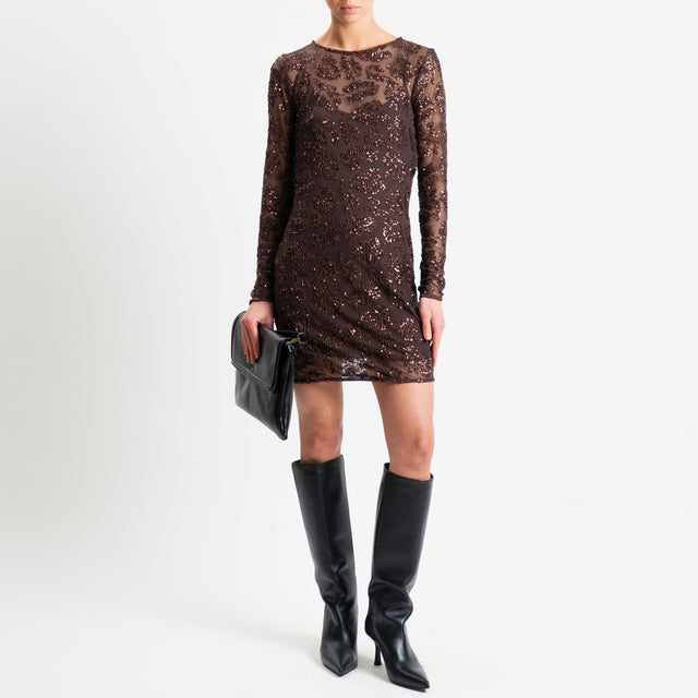 Tensione in-Abito corto tulle con paillettes - moro