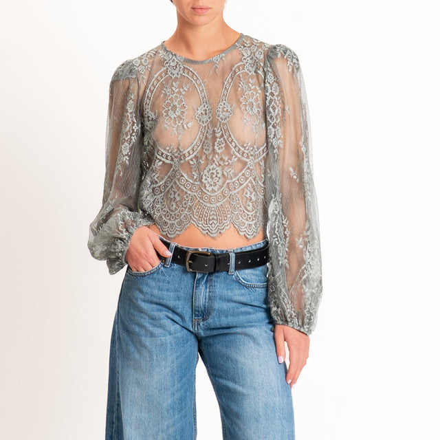 Tensione in-Blusa in pizzo manica palloncino - grigio