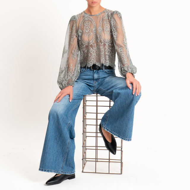 Tensione in-Blusa in pizzo manica palloncino - grigio