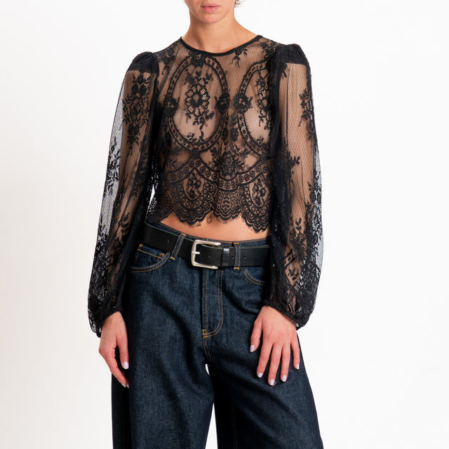 Tensione in-Blusa in pizzo manica palloncino - nero