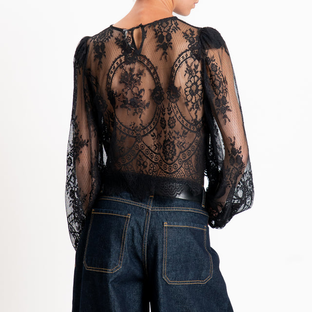 Tensione in-Blusa in pizzo manica palloncino - nero