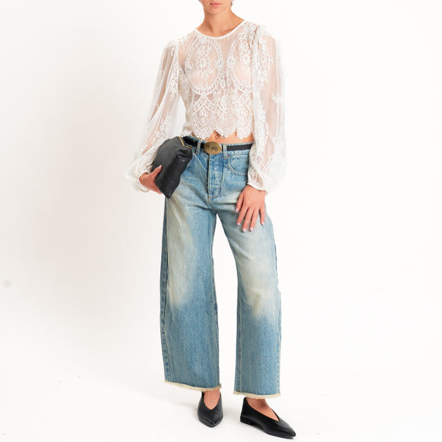 Tensione in-Blusa in pizzo manica palloncino - panna
