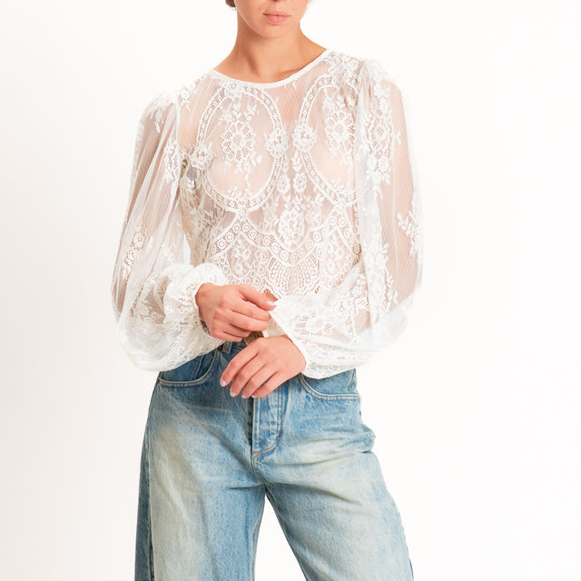Tensione in-Blusa in pizzo manica palloncino - panna