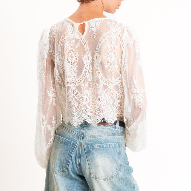 Tensione in-Blusa in pizzo manica palloncino - panna