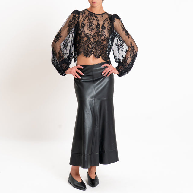 Tensione in-Blusa in pizzo manica palloncino - nero