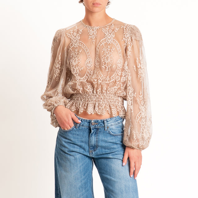 Tensione in-Blusa in pizzo bottone dietro - beige