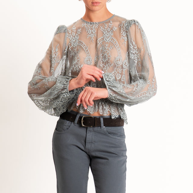 Tensione in-Blusa in pizzo bottone dietro - grigio