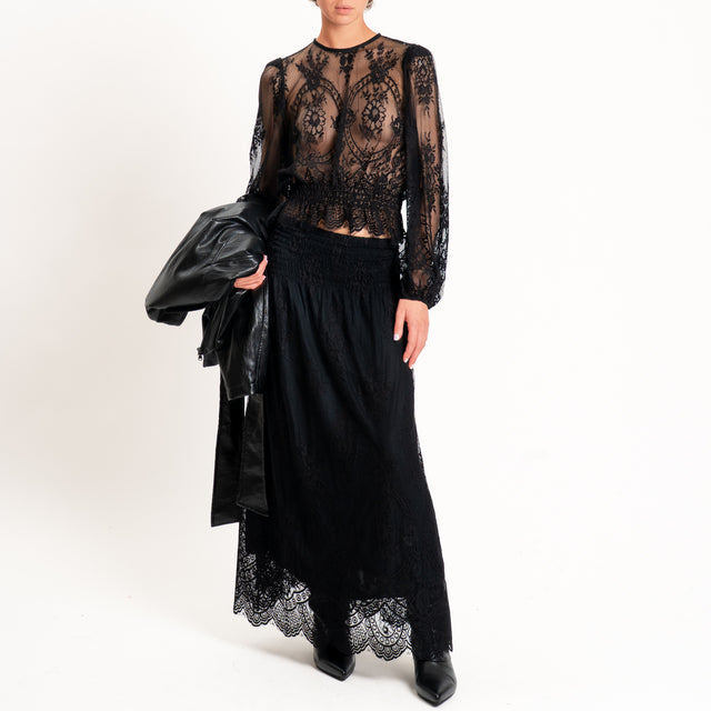 Tensione in-Blusa in pizzo bottone dietro - nero