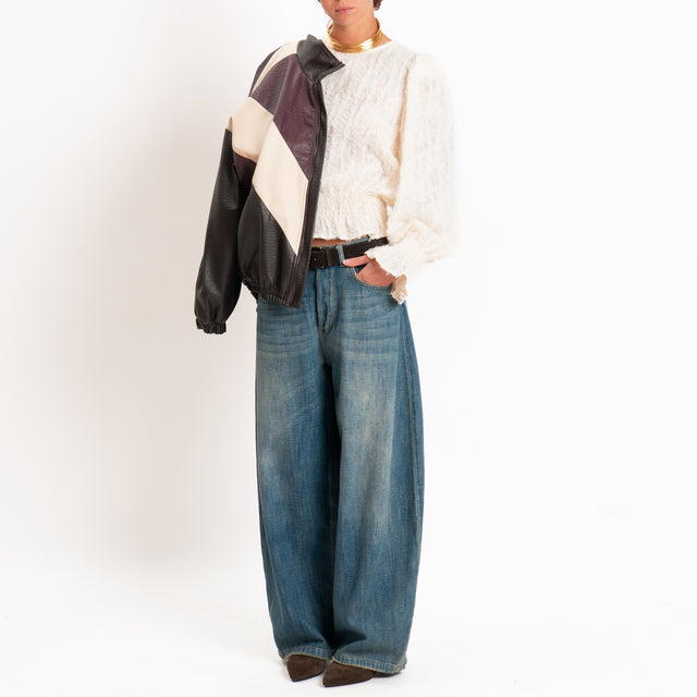 Tensione in-Blusa dettaglio tulle con elastico - burro