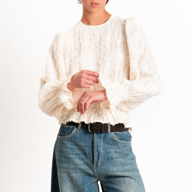 Tensione in-Blusa dettaglio tulle con elastico - burro