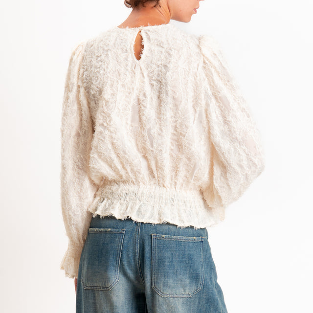 Tensione in-Blusa dettaglio tulle con elastico - burro