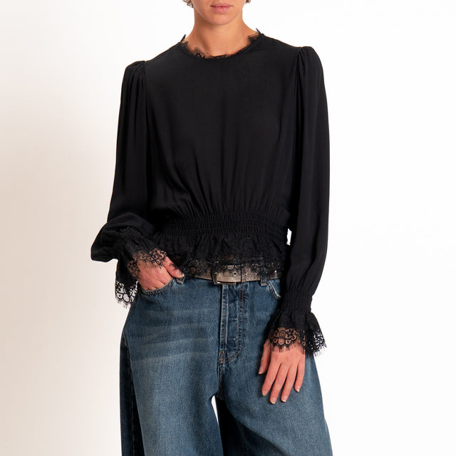 Tensione in-Blusa con pizzo elastico - Nero