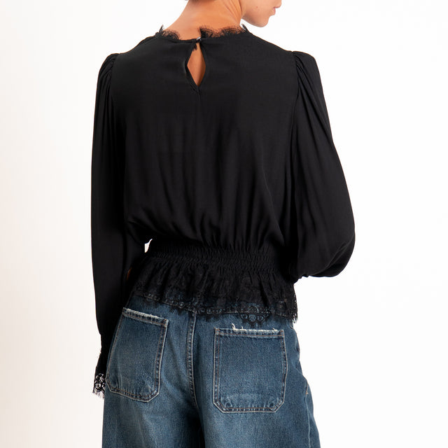 Tensione in-Blusa con pizzo elastico - Nero