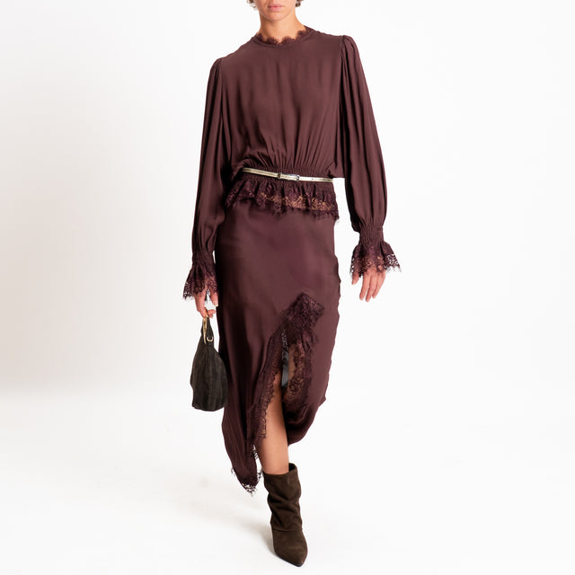 Tensione in-Blusa con pizzo elastico - prugna