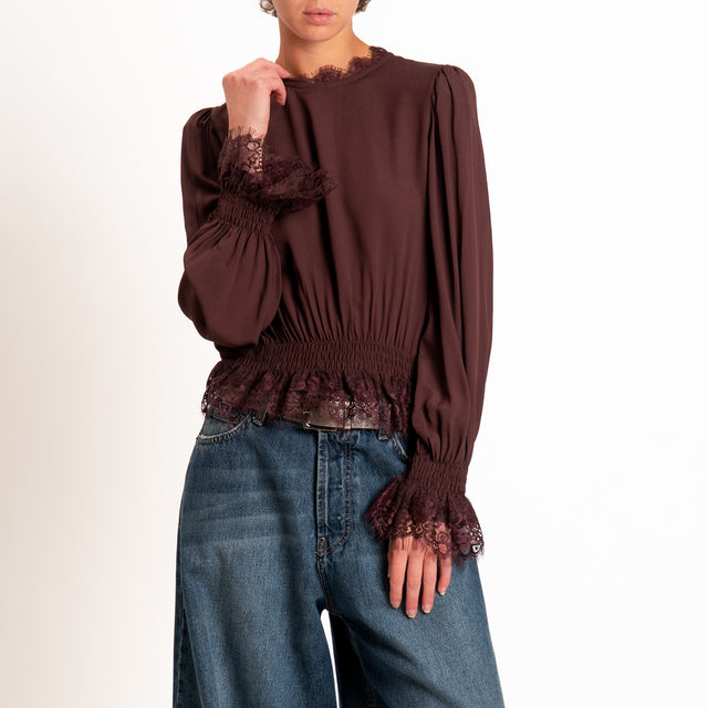 Tensione in-Blusa con pizzo elastico - prugna