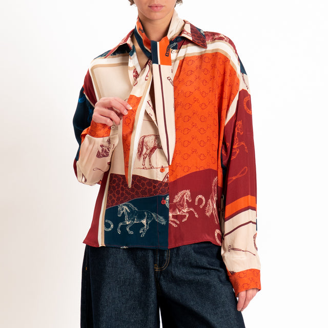 Tensione in-Camicia fantasia con cravatta - vino/sand/blu