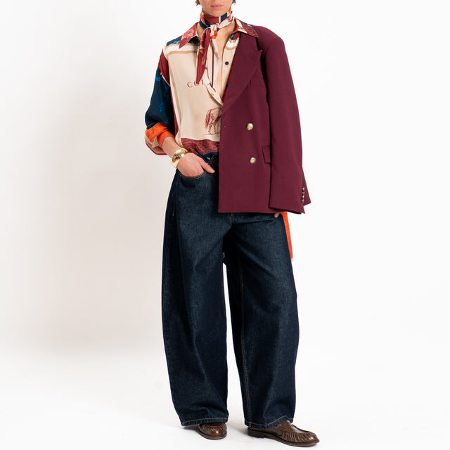 Tensione in-Camicia fantasia con cravatta - vino/sand/blu