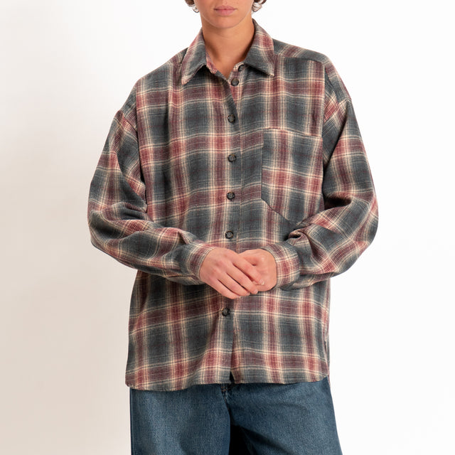 Tensione in-Camicia check over in flanella - piombo/rosso