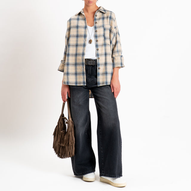 Tensione in-Camicia check over in flanella - beige/blu