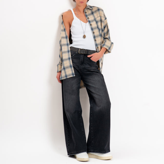 Tensione in-Camicia check over in flanella - beige/blu