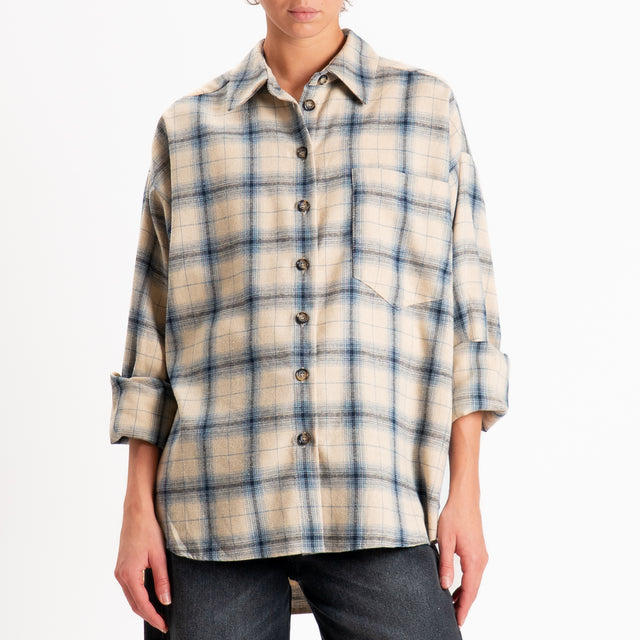 Tensione in-Camicia check over in flanella - beige/blu