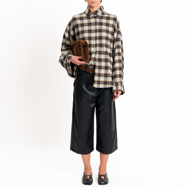 Tensione in-Camicia check manica ampia in flanella - nero/choco/grey