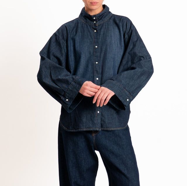 Tensione in-Camicia jeans collo montato - denim scuro