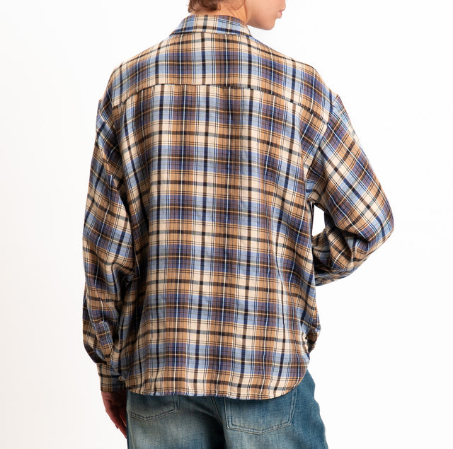Tensione in-Camicia check con frange - bluette/cuoio/sand