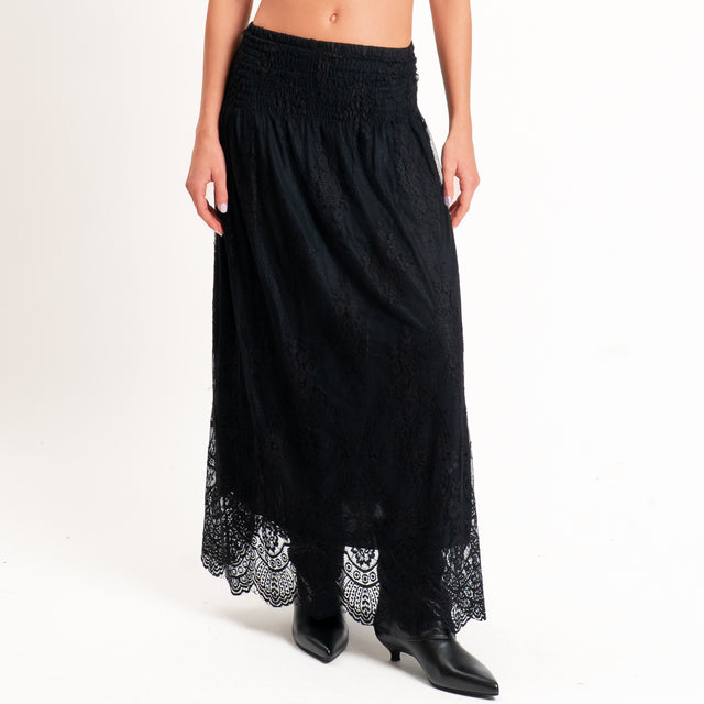 Tensione in-Gonna in pizzo elastico in vita - nero