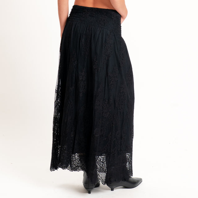 Tensione in-Gonna in pizzo elastico in vita - nero