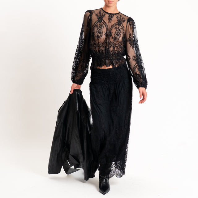Tensione in-Gonna in pizzo elastico in vita - nero