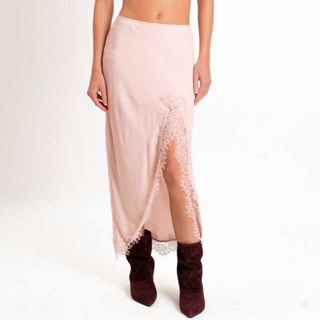 Tensione in-Gonna spacco laterale con pizzo - rosa