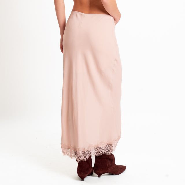 Tensione in-Gonna spacco laterale con pizzo - rosa