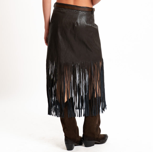 Tensione in-Gonna similpelle con frange - moro
