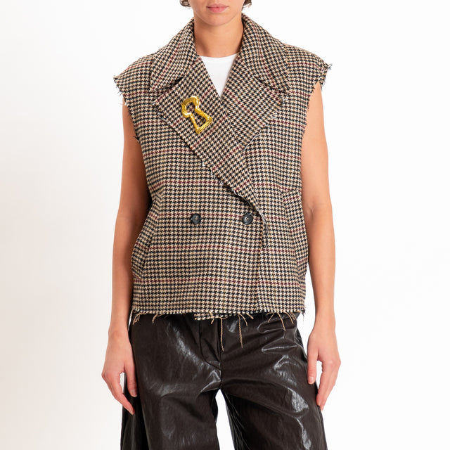 Tensione in-Gilet doppiopetto pied de poule - sand/nero/vino