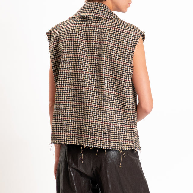 Tensione in-Gilet doppiopetto pied de poule - sand/nero/vino