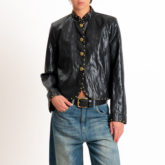 Tensione in-Giacca similpelle collo coreana con borchie - nero