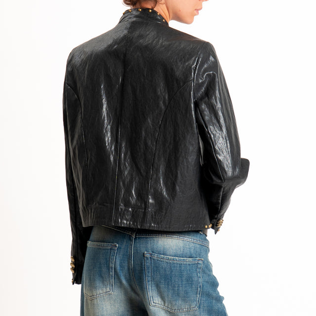 Tensione in-Giacca similpelle collo coreana con borchie - nero