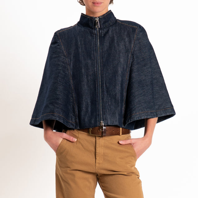 Tensione in-Giacca cappa jeans con zip - denim scuro