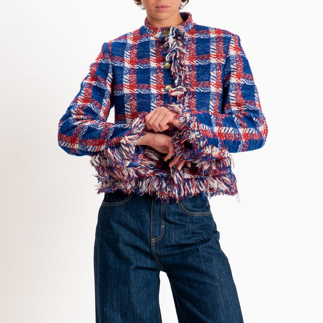 Tensione in-Giacca tweed bordi sfrangiati - royal/rosso/beige