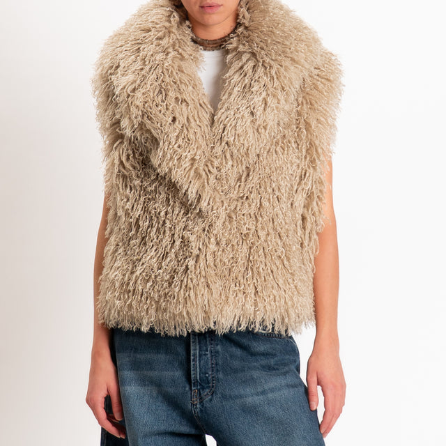 Tensione in-Gilet ecomongolia un bottone - beige