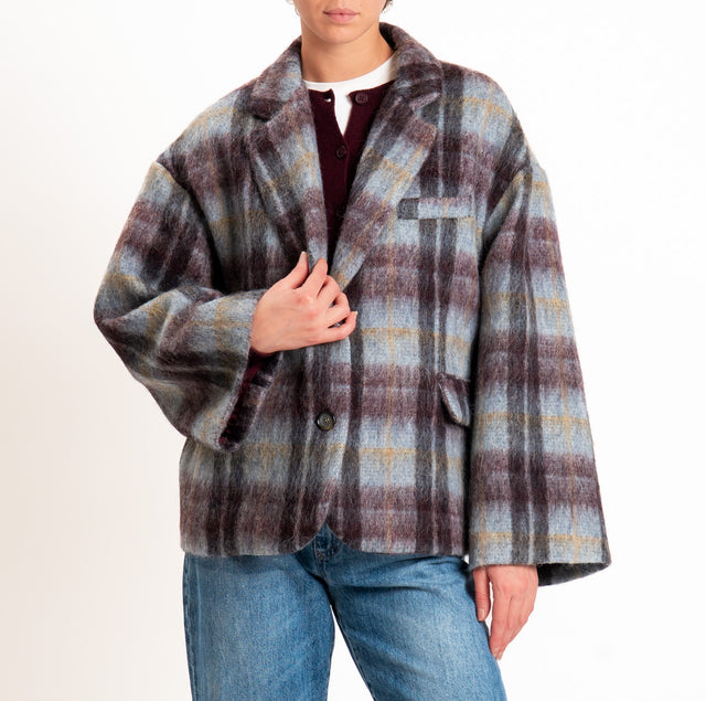 Tensione in-Giacca check LANA/ALPACA - polvere/bordeaux/olio