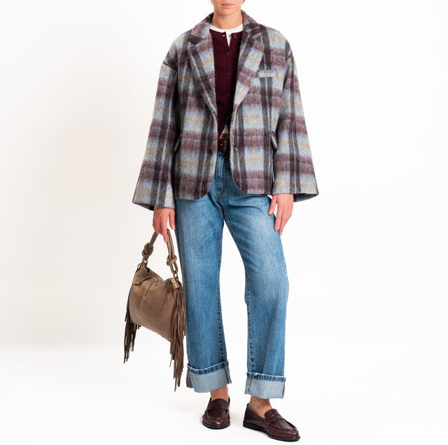 Tensione in-Giacca check LANA/ALPACA - polvere/bordeaux/olio