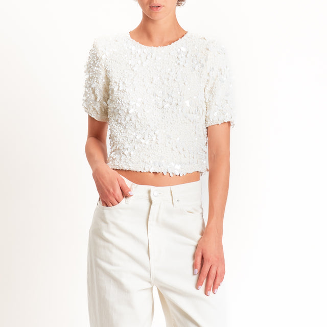 Tensione in-Blusa paillettes bottone dietro - panna