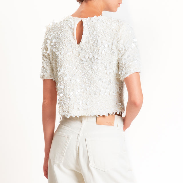 Tensione in-Blusa paillettes bottone dietro - panna