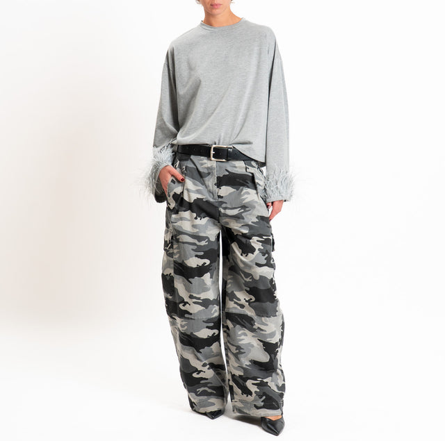 Tensione in-T-shirt manica con piume - grigio melange