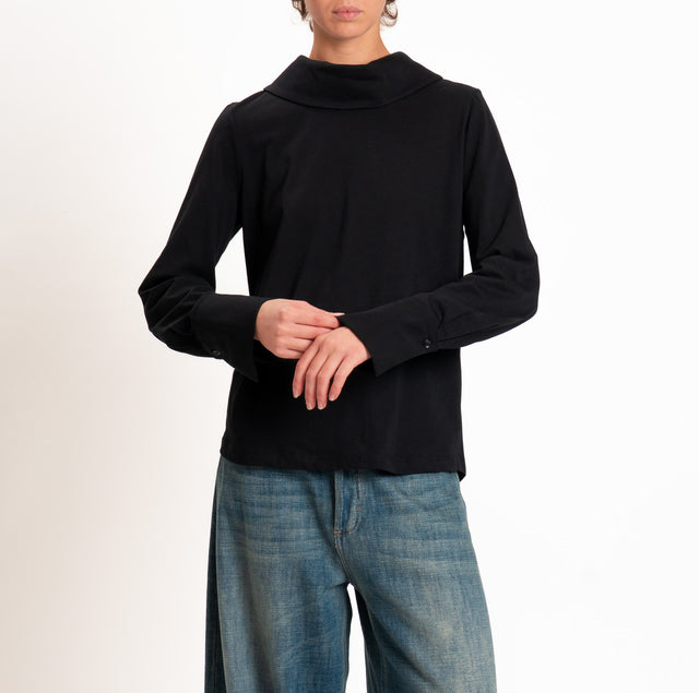 Tensione in-T-shirt in jersey bottoni dietro - nero
