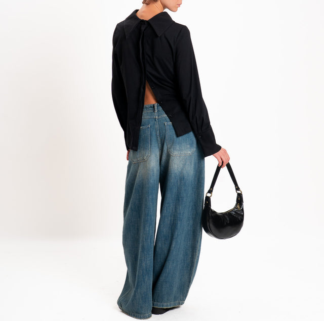 Tensione in-T-shirt in jersey bottoni dietro - nero